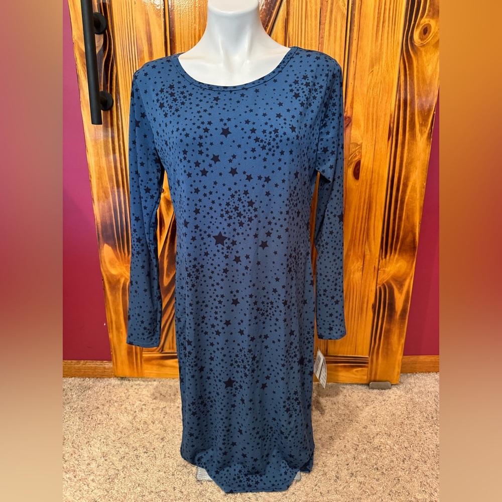 LuLaRoe Debbie Blue Black Sheath Dress Long Sleeve
